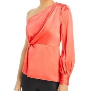 NWT CINQ a Sept Stace silk coral satin off shoulder blouse spring
